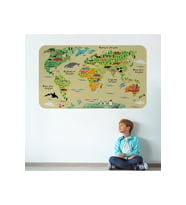 Eğitici Dünya Haritası Dünya Atlası Çocuk Ve Bebek Odası Duvar Sticker-3772-60x105