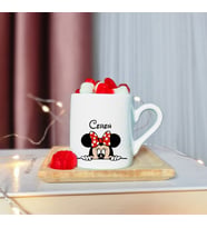 Minnie Mouse Tasarımlı Ahşap Tabaklı Kişiye Özel Türk Kahvesi Fincanı