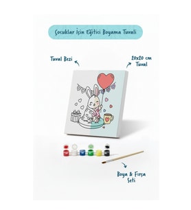 Kalpli Tavşancık Boyama Tuvali – Şövalesiz Boya Seti 20x20