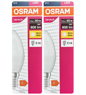 (2 Adet) Ledvance 7,5W Sarı Işık (2700K) E14 Duylu (İnce Duy) Led Ampul