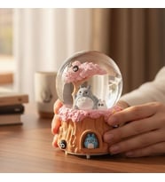 Totoro Chinchilla Tasarımlı Püskürtmeli Işıklı ve Müzikli Kar Küresi