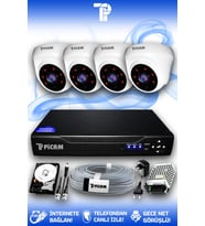 PICAM 4 Kameralı Dome 4 İç Kamera Set 250 GB HDD Full HD Gece Görüşlü Güvenlik Kamerası Sistemi