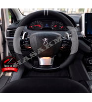 Peugeot Rifter Dikme Direksiyon Kılıfı Delikli Deri Parlak Siyah Gri Detay Çift Yüzük ve Dikiş 2018-2021