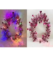 pilelistore Kalp Püsküllü Gece Parıltısı 3 Modlu LED li Işıklı Taç Fuşya Renk