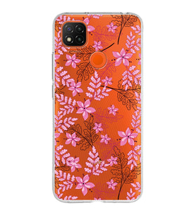 Xiaomi Redmi 9C Uyumlu Kapak Floral Pembe Tasarımlı Şeffaf Silikon Kılıf