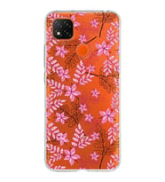 Xiaomi Redmi 9C Uyumlu Kapak Floral Pembe Tasarımlı Şeffaf Silikon Kılıf