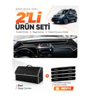 e-biz FİAT FİORİNO (2007-2026) Uyumlu Torpido Örtüsü + Deri Bagaj Çantası Seti - Siyah-Gri - FI013