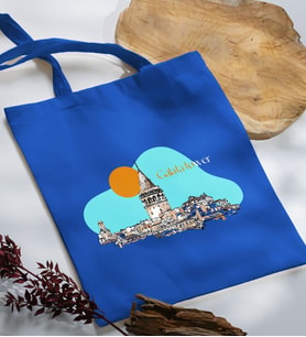 BK Gift İstanbul Tasarımlı Mavi Kumaş Bez Çanta, Baskılı Omuz Çantası, Alışveriş Çantası, Arkadaşa Hediye-7