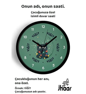 İsme Özel Yılbaşı Çocuk Odası Duvar Saati Orta Boy 30 cm Siyah Camlı Sessiz
