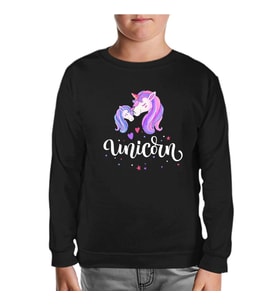 Unicorn Anneler Günü Siyah Çocuk Sweatshirt