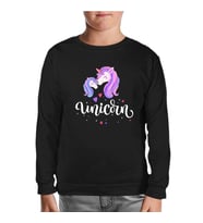 Unicorn Anneler Günü Siyah Çocuk Sweatshirt