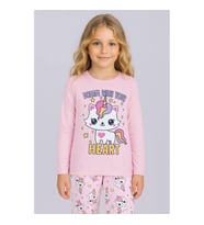 Kız Çocuk Baskılı Uzun Kollu %100 Pamuklu Pijama Takımı  2/5 Yaş (Pembe)