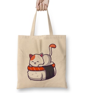 Cute Cat Sushi Salmon 05 Bez Çanta Uzun Saplı