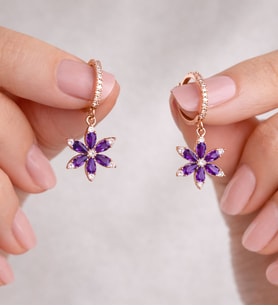 925 Ayar Gümüş  Renkli Taşlı Lotus Çiçeği Küpe (Mor – Pembe – Beyaz – Mavi)