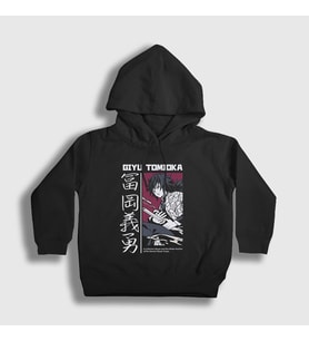 Presmono Unisex Çocuk Siyah Giyu Tomioka V4 Anime Demon Slayer Kimetsu No Yaiba Kapüşonlu Sweatshirt 298708tt
