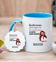 Kişiye Özel Alışıkın Değilsindir Tasarım Esprili Mavi Kupa Bardak ve Anahtarlık