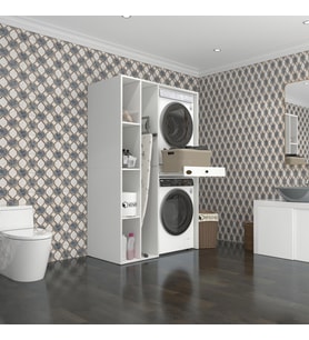 Kenzlife çamaşır-kurutma makinesi dolabı gutasmdf sol byz 187*120*60 çekmeceli % 100 FULL MDF (Beyaz)