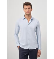 Koyu Mavi Uzun Kol Kendinden Desenli Armürlü 032 Sert Yaka Classic Slim Fit Gömlek 1004245151