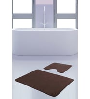 Unicolor Düz Kahve 2'li Banyo Paspası Halısı Seti Kaymaz Deri Taban Yıkanabilir