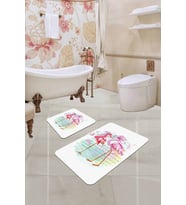 Ekru Flamingolu Banyo Halısı Klozet Takımı Paspas Seti BS226