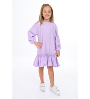Toontoy Kız Çocuk Reglan Kol Fırfır Büzgülü Elbise (Lila)