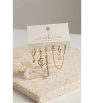 Gold Renk Pirinç Zirkon Taşlı 6'lı Küpe Set Kombini TJ-BKP12130