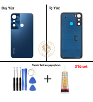Infinix Hot 12 Pro Mavi Uyumlu Arka Kapak + Yapıştırıcı ve Vida Seti Arka Cam Batarya Pil Kapağı