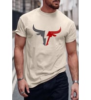 Erkek Boğa Silüet Baskılı Oversize Tshirt (Bej)