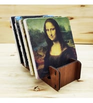 Leonardo Da Vinci - Traverten Bardak Altlığı 4'lü Set Standlı