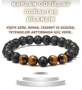 Erkek Bileklik Kaplan Gözü Ve Lav Taşı Doğal Taş Sevgiliye Doğum Günü Hediyesi