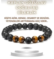 Erkek Bileklik Kaplan Gözü Ve Lav Taşı Doğal Taş Sevgiliye Doğum Günü Hediyesi