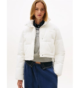 Tommy Hilfiger TJW Kadife Şişme Kadın Beyaz  Mont  DW0DW21658YBH