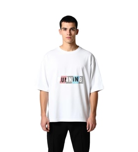 Koşmaya Devam Et Fitness Motivasyon Baskılı Erkek Oversize Tişört