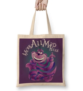 We Are All Mad Here The Cheshire Kedi Cat Bez Çanta Uzun Saplı