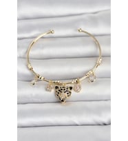 Pirinç Gold Renk Leopar Detaylı Charmlı Kadın Bileklik