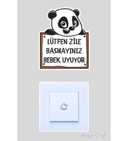 Lütfen Zile Basmayınız Bebek Uyuyor Gülen Panda Sticker Kapı Zili Etiketi