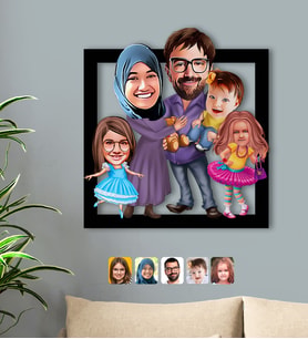 BK Gift Kişiye Özel Aile Karikatürlü 3D Ahşap Tablo-9