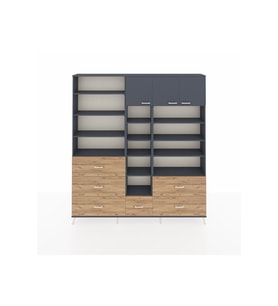 Arges Dolap 17 Raflı 6 Çekmeceli 3 Kapaklı 220x30x243 Antrasit-Antrasit/Çam
