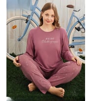 Pijamoni Kadın Milan Büyük Beden Bisiklet Yaka Uzun Kol İnce Pijama Takımı 7666/26 - 1 Adet (Gül Kurusu)