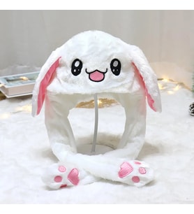 Tavşan Şapka Kulakları Hareket Eden Işıklı Modlu Peluş Tavşan Şapka (Beyaz)