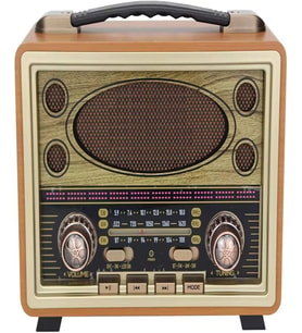 M-2027BT Gerçek Ahşap Eskitme Kaplama Radyo Fm Am Sw USB Tf Aux Destekli Bluetooth Hoparlör, Turuncu