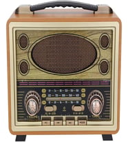 M-2027BT Gerçek Ahşap Eskitme Kaplama Radyo Fm Am Sw USB Tf Aux Destekli Bluetooth Hoparlör, Turuncu