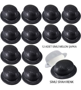 Siyah Renk Simli Melon Yuvarlak Parti Şapkası 12 Adet