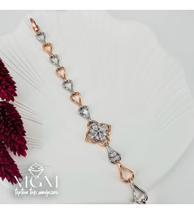 Rodyum+Rose Zirkon Taşlı Pirinç Bileklikler 19 Cm - Kbl0054