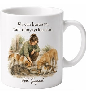 Sokak Dostları Gönüllüsü Mama Dağıtan Koca Yürekli İnsan Kupa Bardak Hediye