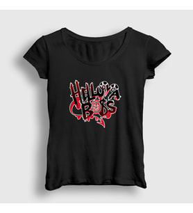 Presmono Kadın Siyah Logo Helluva Boss Hazbin Hotel T-Shirt 454101tt