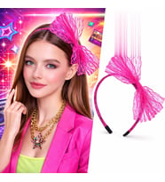 80’ler 90’lar Neon Pembe Dantel Taç Fiyonklu
