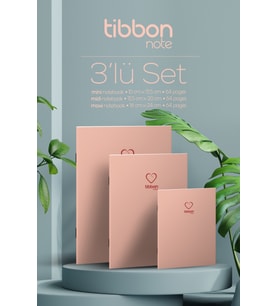 Tibbon Note Defter Dikişli 3 Lü Set Pembe