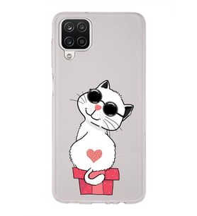 Samsung Galaxy A12 Uyumlu Kapak Cool Cat Tasarımlı Şeffaf Silikon Kılıf