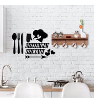 BK Home Doğal Ahşap Raflı Dekoratif Fincan Askılığı ve Mutfak Duvar Süsü-1 (Siyah)
